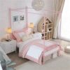French Country Style Four Poster Metal Canopy Bed in Pink Finish