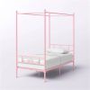 French Country Style Four Poster Metal Canopy Bed in Pink Finish