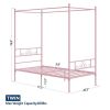 French Country Style Four Poster Metal Canopy Bed in Pink Finish