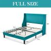 Turquoise Linen Blend Upholstered Platform Bed with Wingback Headboard