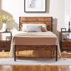 Industrial Platform Bed Frame with Brown Wood Slatted Headboard Footboard