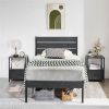 Industrial Platform Bed Frame with Wood Slatted Headboard in Black