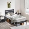 Industrial Platform Bed Frame with Wood Slatted Headboard in Black