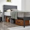 Industrial Platform Bed Frame with Wood Slatted Headboard in Black