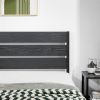 Industrial Platform Bed Frame with Wood Slatted Headboard in Black