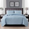 Light Blue Polyester Microfiber Reversible Diamond Quilt Set