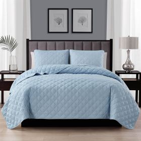 Light Blue Polyester Microfiber Reversible Diamond Quilt Set (size: Twin/Twin XL)
