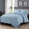 Light Blue Polyester Microfiber Reversible Diamond Quilt Set