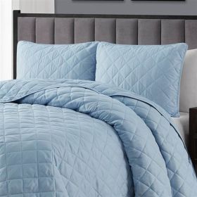 Light Blue Polyester Microfiber Reversible Diamond Quilt Set (size: King/California King)