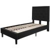 Black Fabric Upholstered Platform Bed Frame with Headboard
