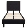 Black Fabric Upholstered Platform Bed Frame with Headboard