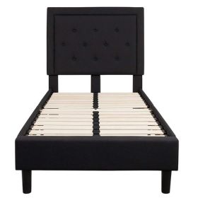 Black Fabric Upholstered Platform Bed Frame with Headboard (size: TWIN)