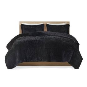 Black Soft Sherpa Faux Fur Comforter Set with Pillow Shams (size: Twin/Twin XL)