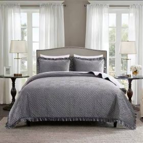 Gray Charcoal Velvet Microfiber Polyester Reversible Quilt Set (size: TWIN)