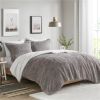 Grey Reversible Soft Sherpa Faux Fur  Comforter Set