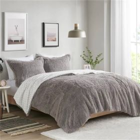 Grey Reversible Soft Sherpa Faux Fur  Comforter Set (size: Twin/Twin XL)
