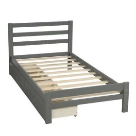 Gray Low Profile 2 Drawer Storage Platform Bed (size: TWIN)