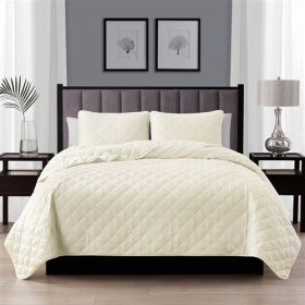 Ivory Polyester Microfiber Reversible Diamond Quilt Set (size: Twin/Twin XL)