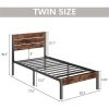 Modern Farmhouse Metal Platform Bed Frame with Brown Wood Headboard