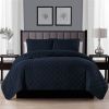 Navy Blue Polyester Microfiber Reversible Diamond Quilt Set