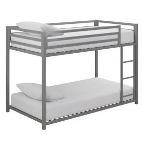 Twin over Twin size Modern Low Height Metal Bunk Bed (Color: Silver Gray)