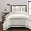 Blue Off-White Stripe Reversible Cotton Quilt Set