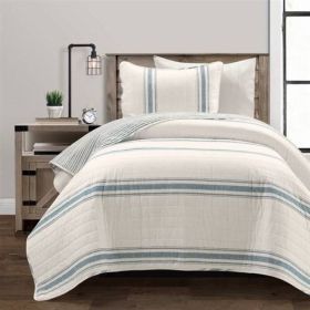 Blue Off-White Stripe Reversible Cotton Quilt Set (size: Twin/Twin XL)