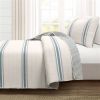 Blue Off-White Stripe Reversible Cotton Quilt Set
