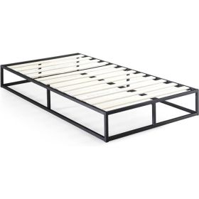 10-inch Low Profile Modern Metal Wood Slat Platform Bed Frame (size: TWIN)