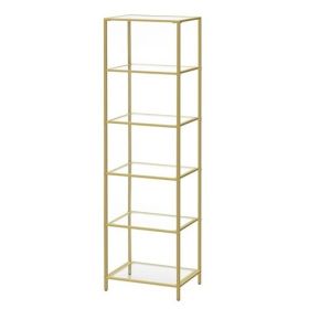 Narrow Glass Shelf Bookcase Bedroom Living Office Bath Storage Unit (Color: Gold)