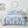 3 Piece Bed In A Bag Reversible Blue White Floral Cotton Quilt Set