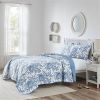 3 Piece Bed In A Bag Reversible Blue White Floral Cotton Quilt Set