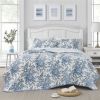 3 Piece Bed In A Bag Reversible Blue White Floral Cotton Quilt Set