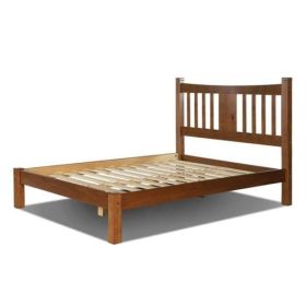 Farmhouse Style Solid Wood Platform Bed Frame with Headboard in Walnut (size: KING)