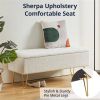 Sherpa Fabric Upholstered End of Bed Storage Bench with Gold Finish Legs
