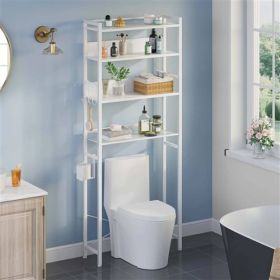 Over the Toilet Storage Freestanding Modern Metal Wood Shelving Unit (Color: White)