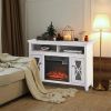 Electric Fireplace Mantel TV Stand w/ Adjustable Shelves 2 Storage Cabinets