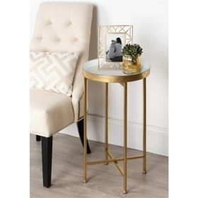 Gold Finish Metal Round End Table Nightstand with  Removable Tray Top (Color: White)