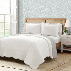 White Grey Scalloped Edge Reversible Thin Light Quilt Set (size: King/California King)