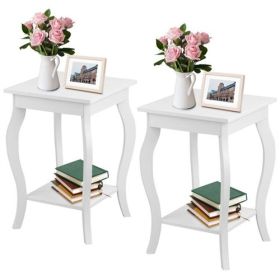 Modern Nightstand End Table with Bottom Shelf Wood Finish - Set of 2 (Color: White)