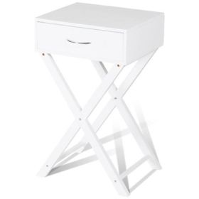 X-Shape 1 Drawer Nightstand End Side Table Storage (Color: White)