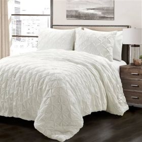 Soft Pleated Cotton 3 Piece Comforter Set White (size: FULL/QUEEN)