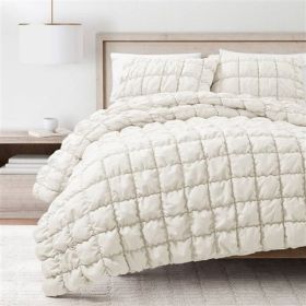 Soft Lightweight Puff Textured Comforter Set in Off White (size: FULL/QUEEN)