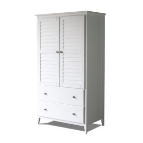 FarmHome Louvered Distressed Solid Pine Armoire (Color: White)
