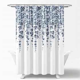 72-inch Floral Vines and Flowers Shower Curtain (Color: White Navy Light Blue)