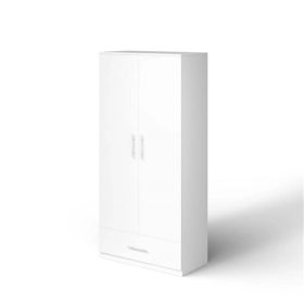 Modern Armoire Wardrobe Closet Cabinet with Storage Drawer in Wood Finish (Color: White)