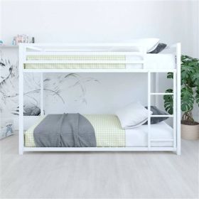 Twin over Twin size Modern Low Height Metal Bunk Bed (Color: White)
