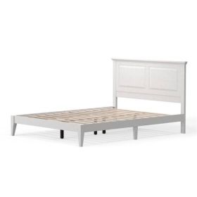 Traditional Solid Oak Wooden Platform Bed Frame with Headboard in White (size: QUEEN)