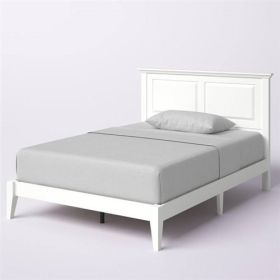 Traditional Solid Oak Wooden Platform Bed Frame with Headboard in White (size: Full)