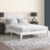 Traditional Solid Oak Wooden Platform Bed Frame with Headboard in White